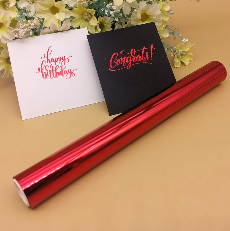 JBQUEEN Metallic Hot Foil Roll, 5M(Length) X19.5CM(Width) Laser Toner Reactive Foil Roll,Use Laminator Laser Printer,Paper Holographic Heat Transfer Craft Foil For Handmade Craft Accessories-Red - Image 1